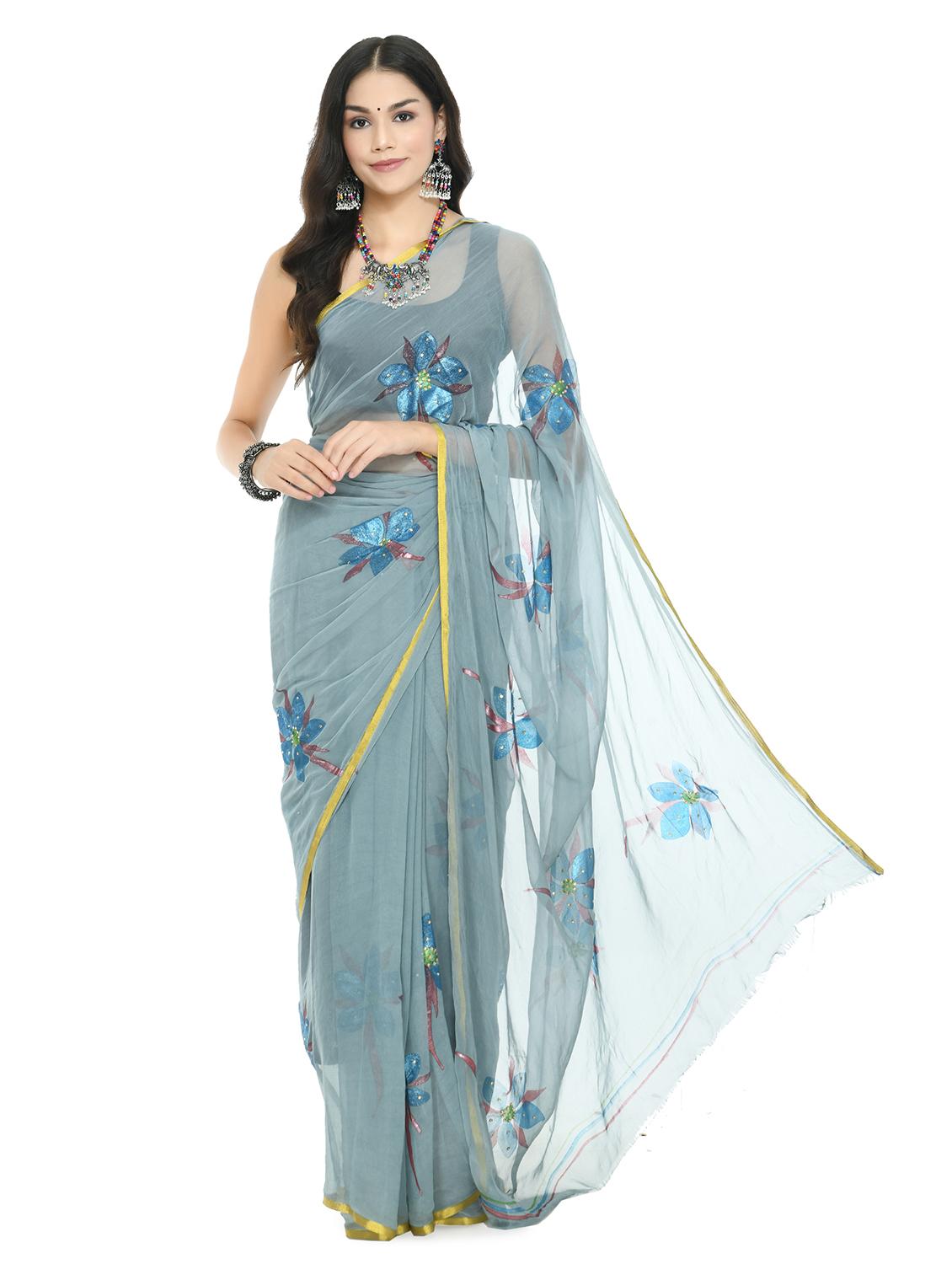 floral printed saree with blouse - 18030837 -  Zoom Image - 0