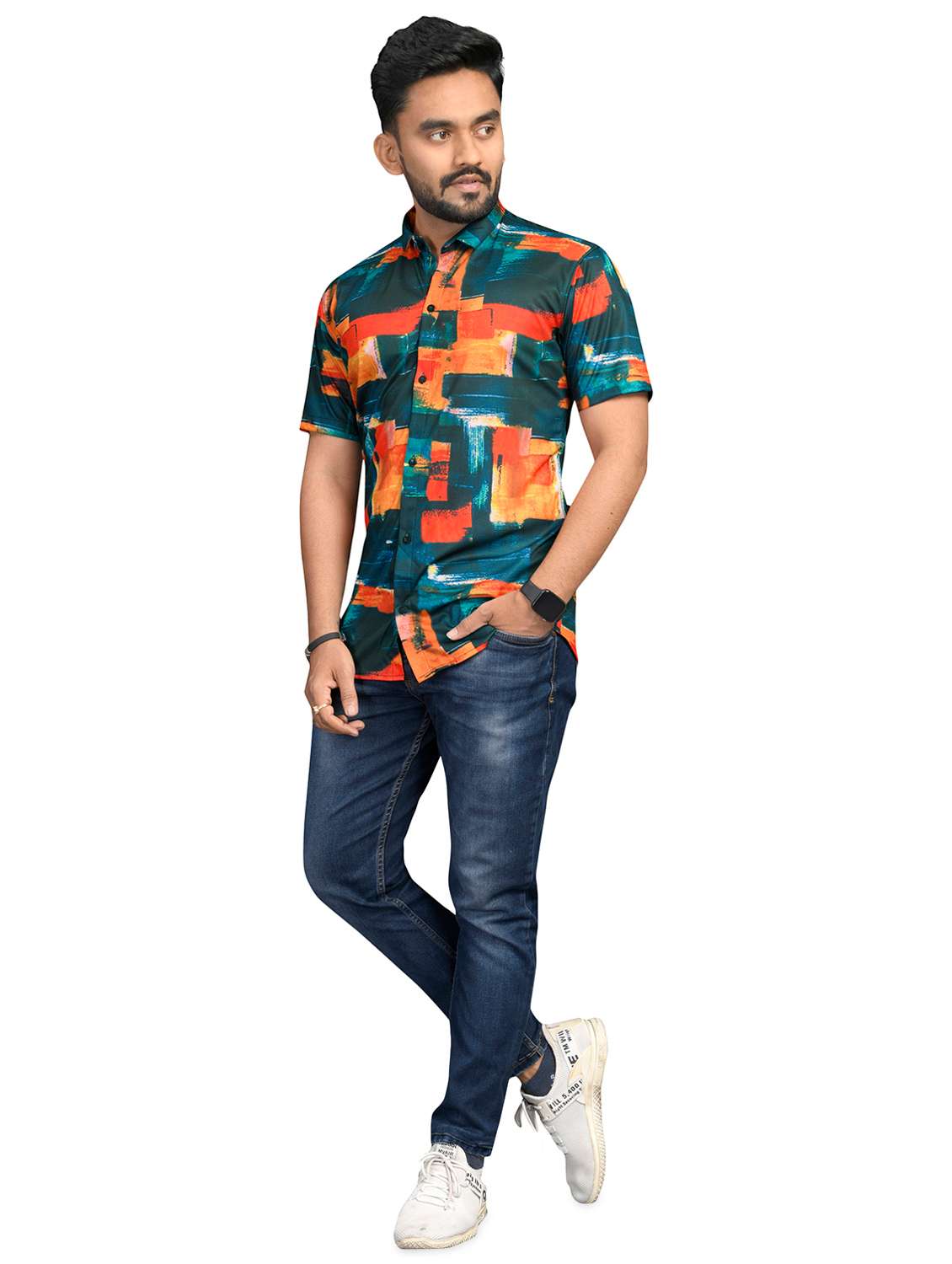 Buy online Green Printed Casual Shirt 
