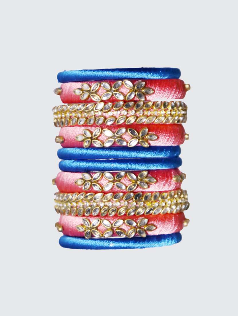 handmade silk thread kade & blue bangles set of 10