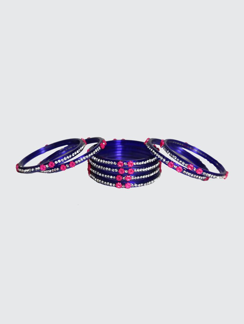 handmade blue glass flower bangles set of 8 - 18031725 - Standard Image - 3