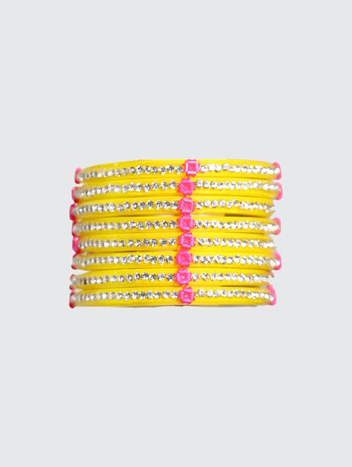 handmade yellow glass flower bangles set of 8 - 18031726 -  Standard Image - 0