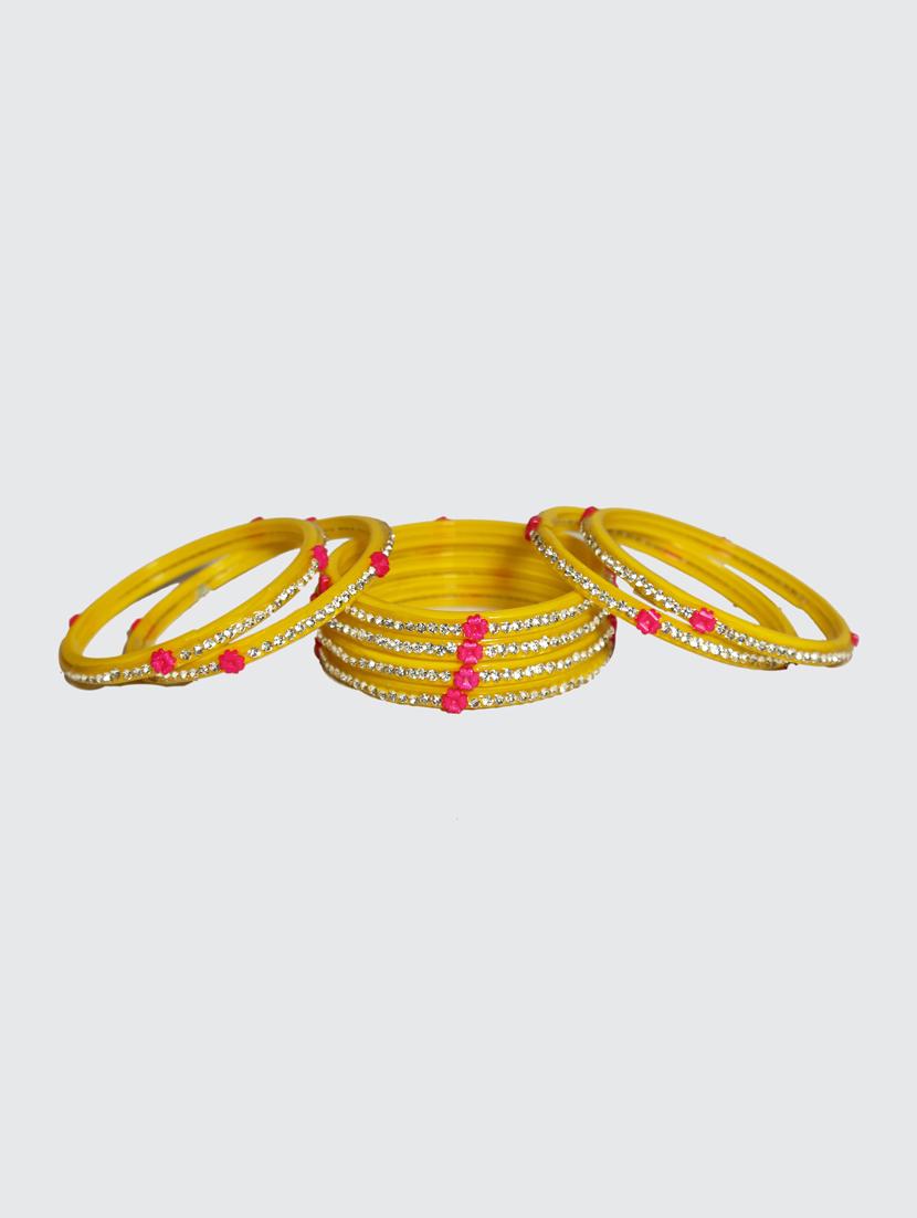 handmade yellow glass flower bangles set of 8 - 18031726 - Standard Image - 3
