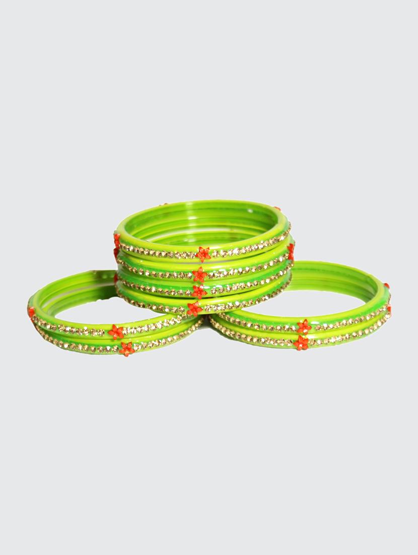 handmade green glass flower bangles set of 8 - 18031727 - Standard Image - 3