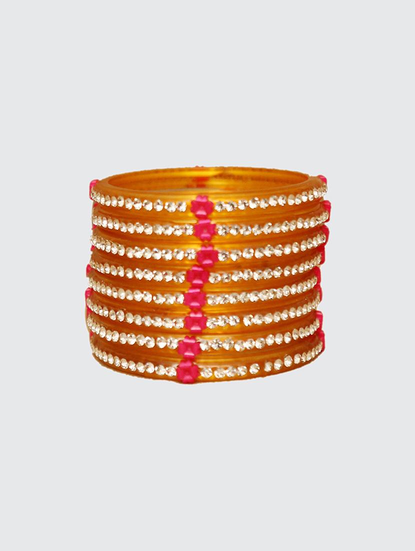 handmade golden glass flower bangles set of 8 - 18031728 - Zoom Image - 0