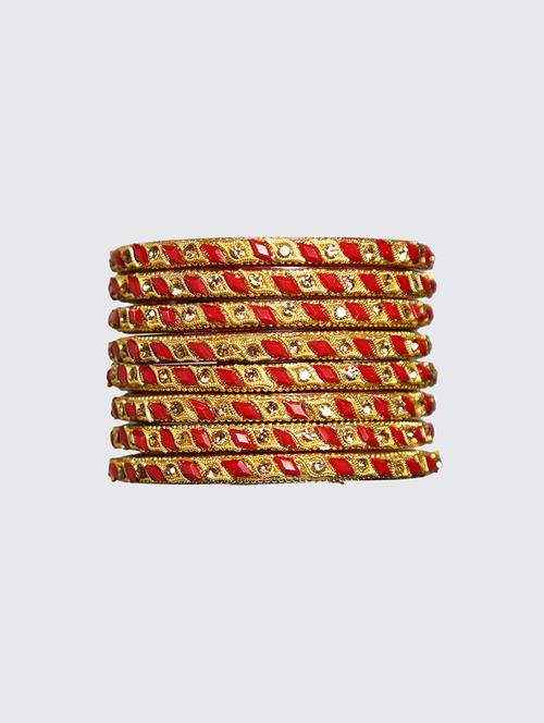 handmade traditional bangle red & golden beets set of 8 - 18031733 - Standard Image - 0