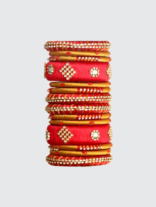 handmade silk thread red and golden bangles set of 14 - 18031737 -  Standard Image - 0
