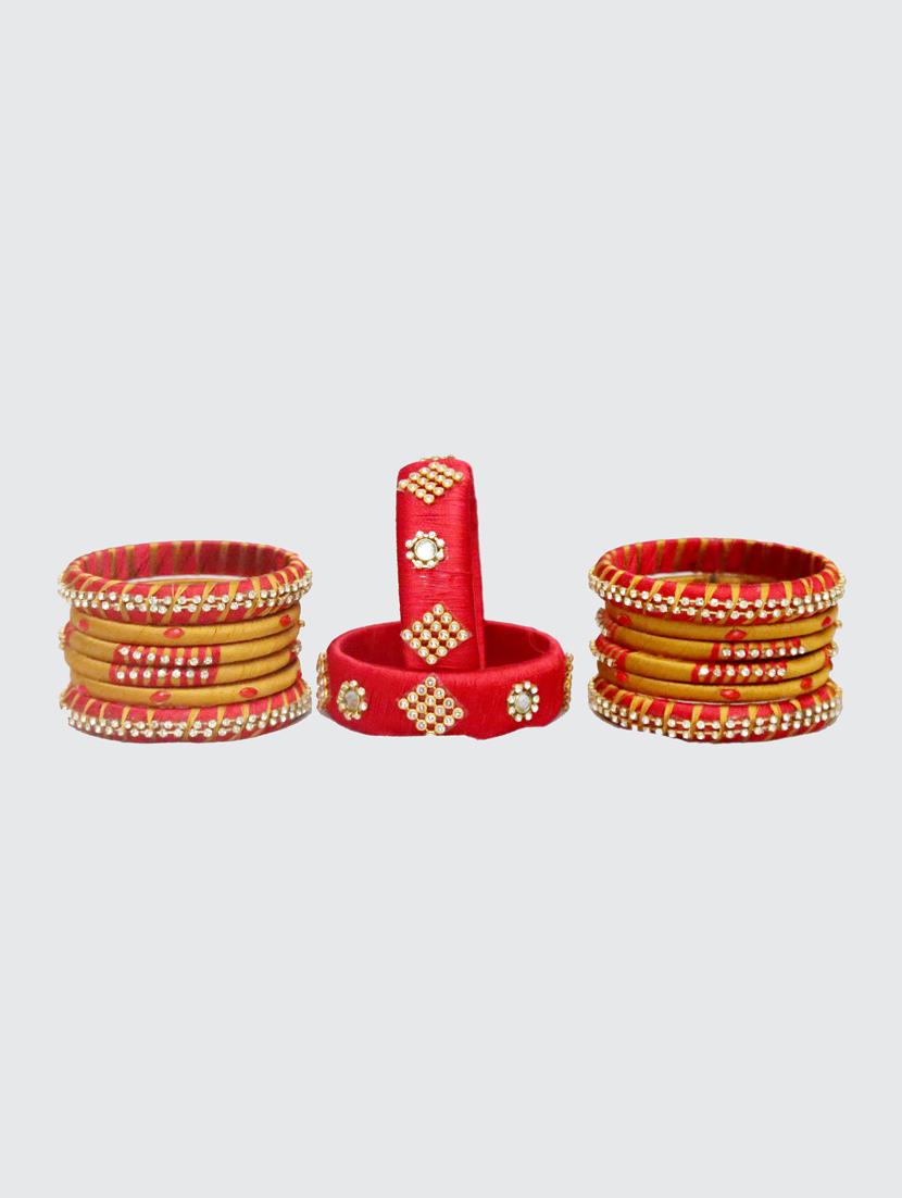 handmade silk thread red and golden bangles set of 14 - 18031737 - Standard Image - 3