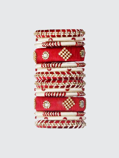 handmade silk thread maroon and off white bangles set of 14 - 18031739 -  Standard Image - 0