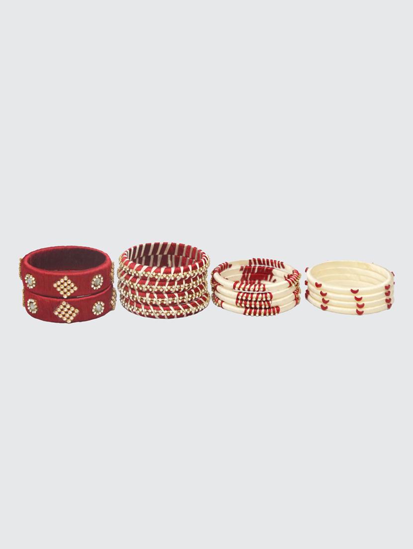 handmade silk thread maroon and off white bangles set of 14 - 18031739 - Standard Image - 3