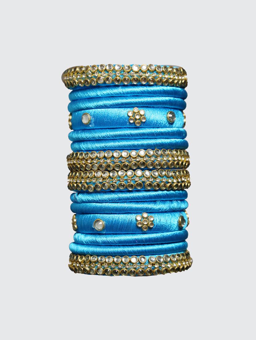 handmade silk thread sky blue bangles set of 14 - 18031742 - Zoom Image - 0