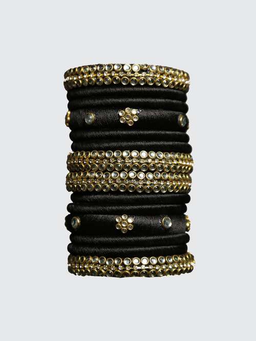 handmade silk thread black bangles set of 14 - 18031743 - Standard Image - 0