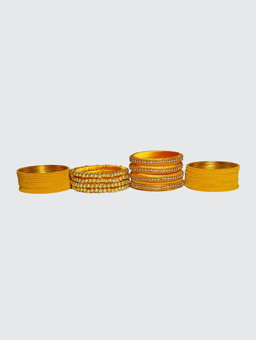 handmade silk thread yellow bangles set of 32 - 18031753 - Standard Image - 3
