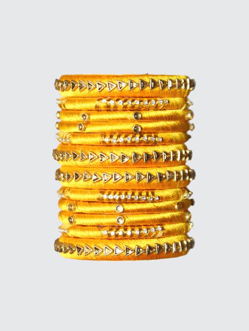 handmade silk thread yellow bangles set of 12 - 18031758 - Standard Image - 0