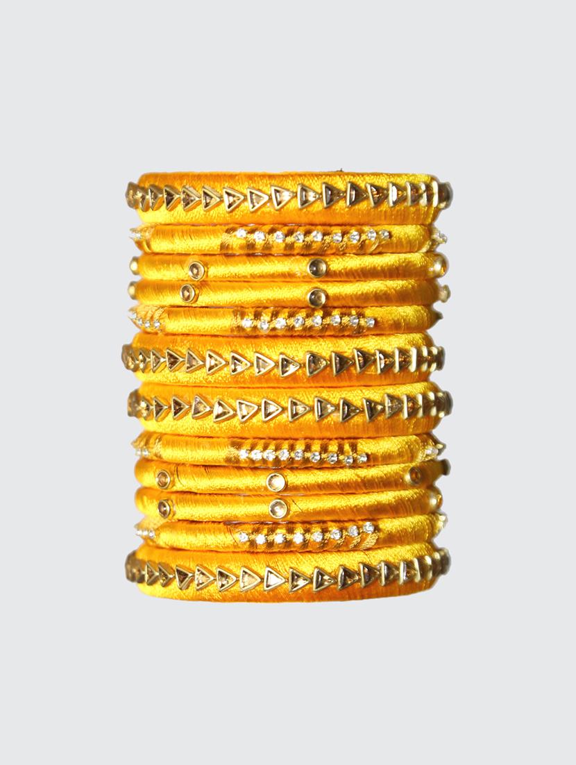 handmade silk thread yellow bangles set of 12 - 18031758 - Zoom Image - 0