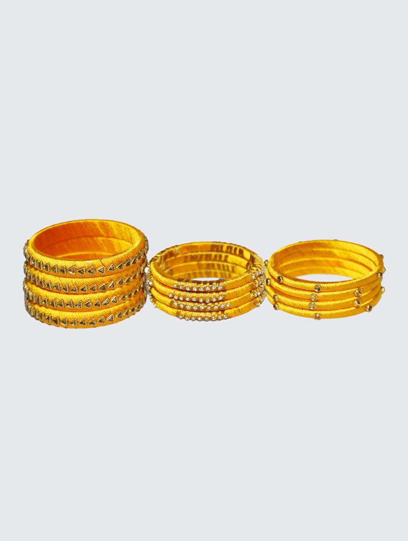 handmade silk thread yellow bangles set of 12 - 18031758 - Standard Image - 3