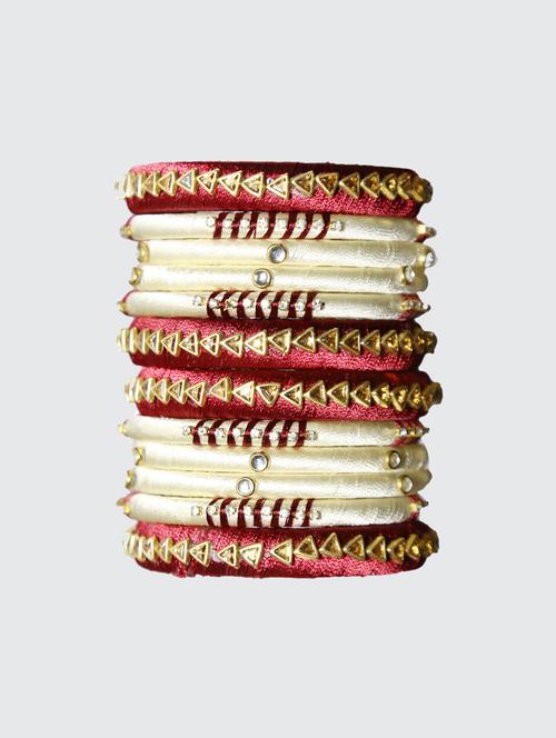 handmade silk thread maroon and off white bangles set of 12 - 18031759 -  Standard Image - 0