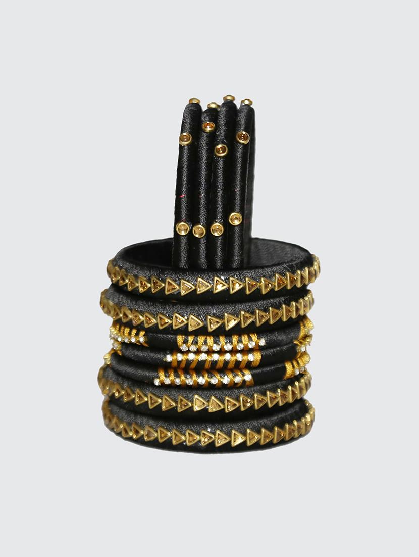handmade silk thread black bangles set of 12 - 18031763 - Standard Image - 3