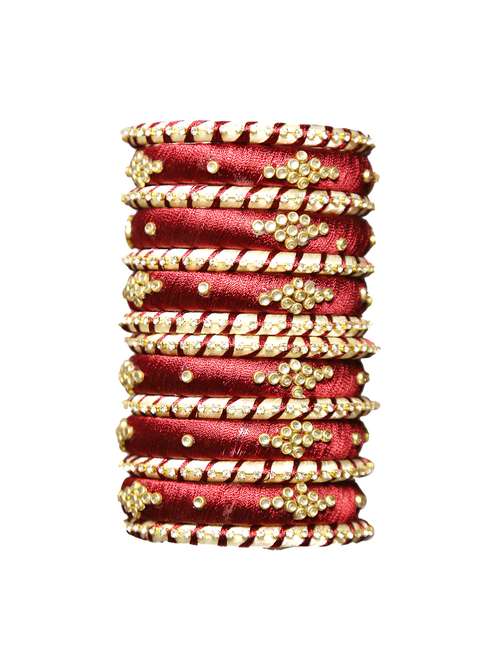 handmade silk thread maroon bangles set of 14 - 18031769 - Standard Image - 0