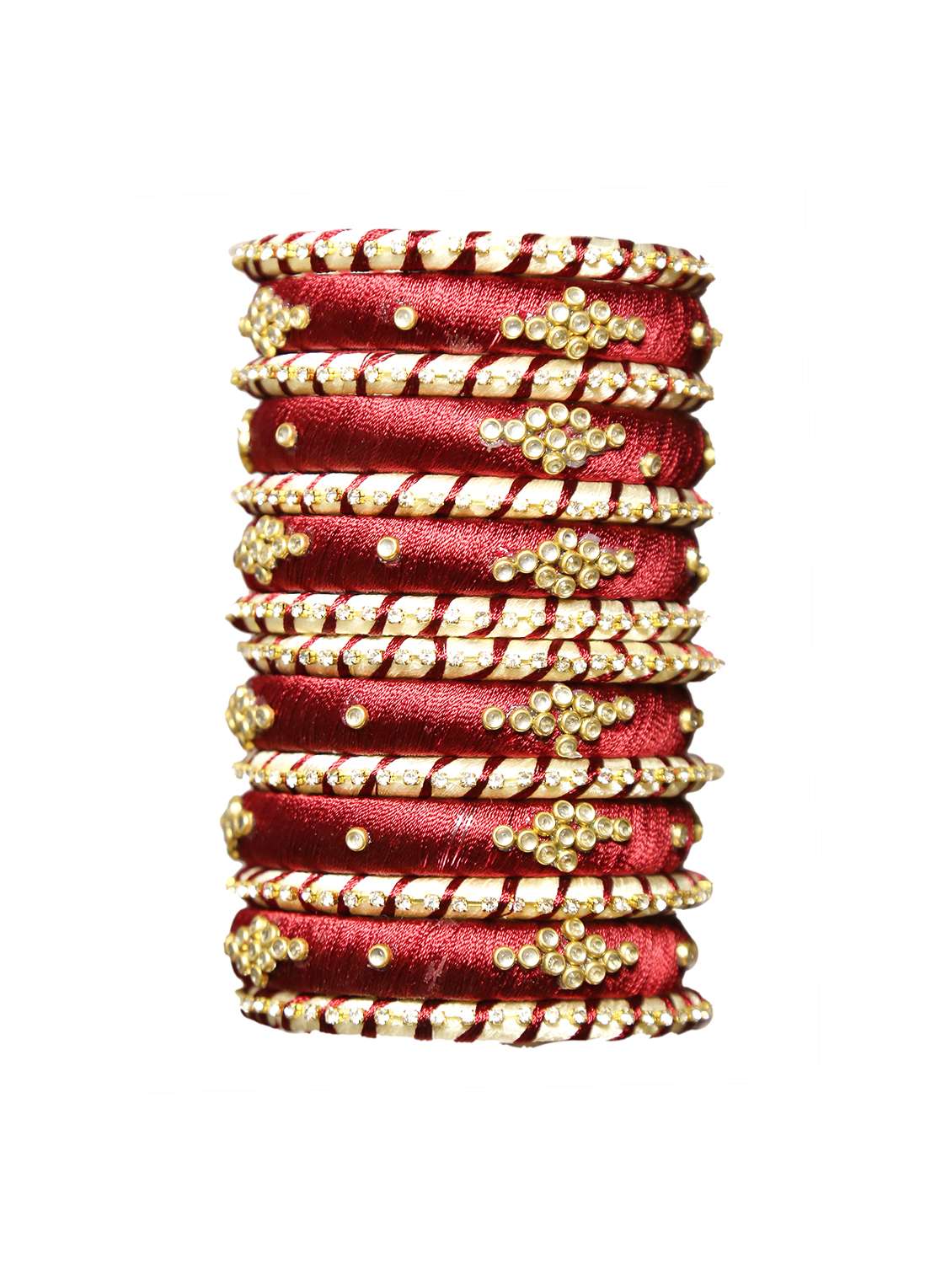  handmade silk thread maroon bangles set of 14