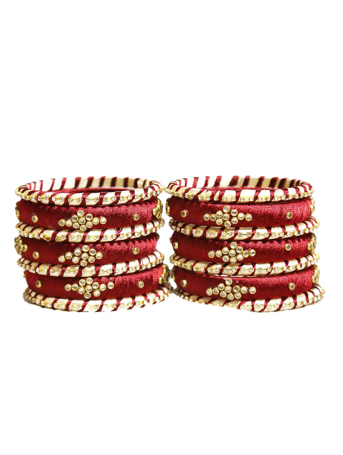 handmade silk thread maroon bangles set of 14 - 18031769 - Standard Image - 3