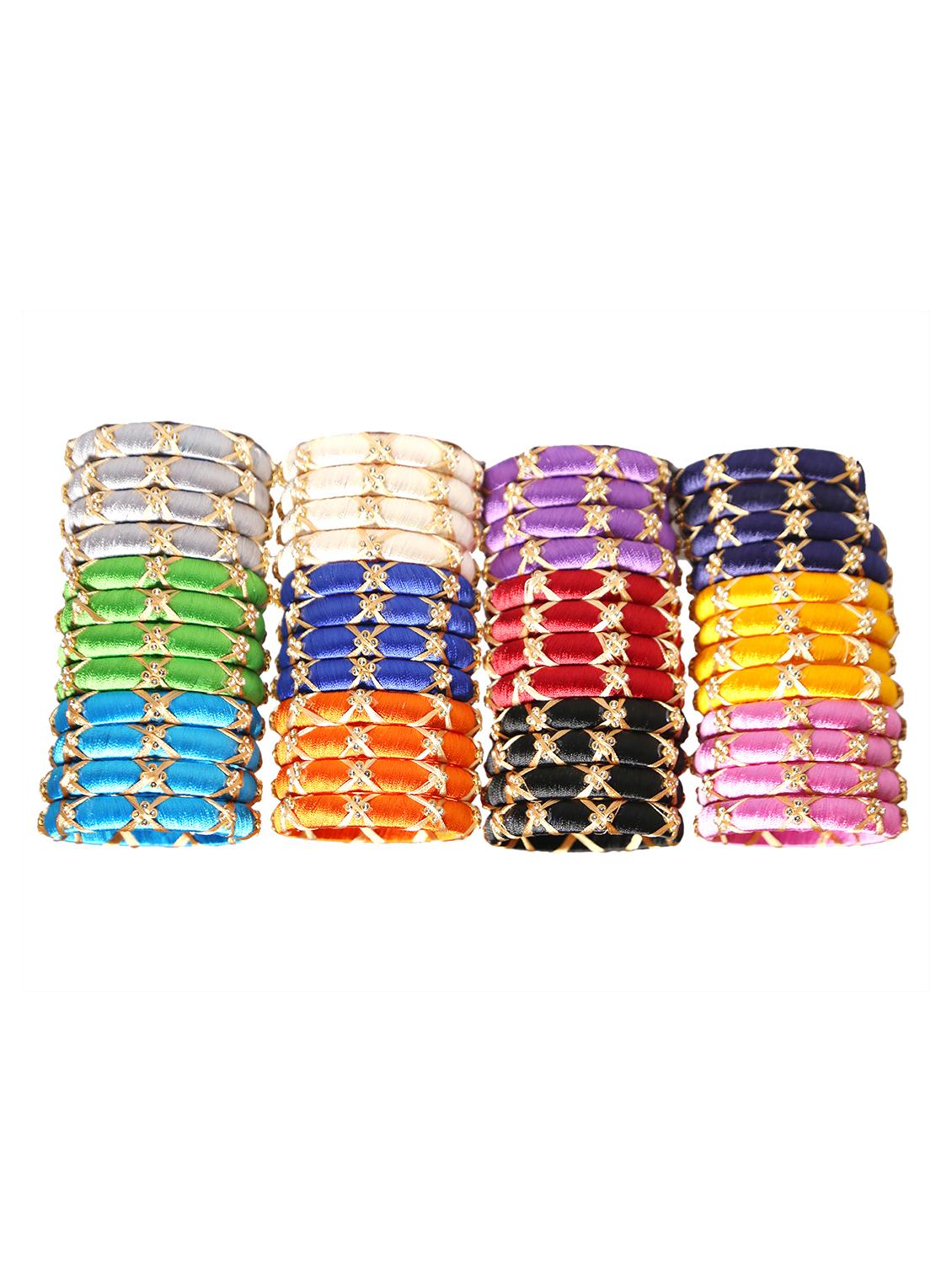 handmade silk thread multicolor bangles cross set of 48 - 18031772 - Standard Image - 3