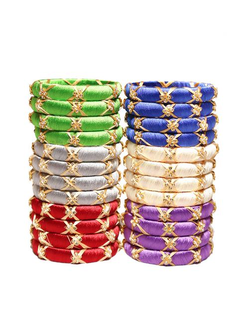 handmade silk thread multicolor bangles cross set of 24 - 18031774 - Standard Image - 0