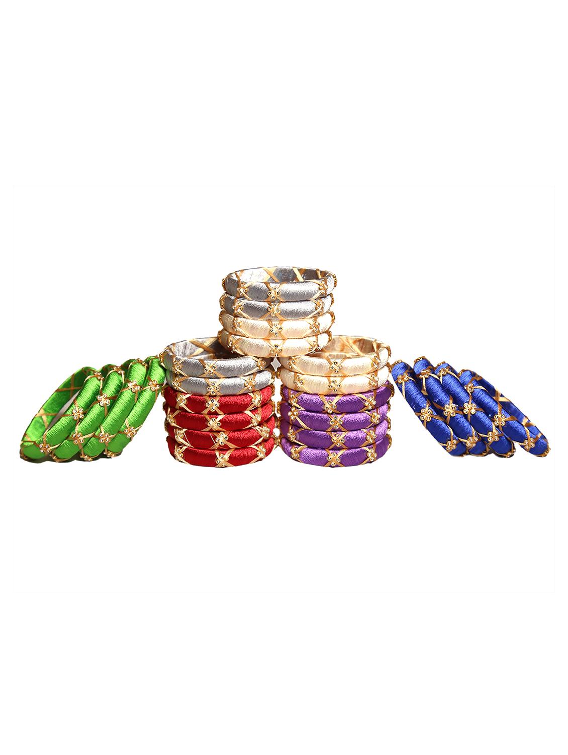 handmade silk thread multicolor bangles cross set of 24 - 18031774 - Standard Image - 3
