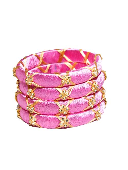 handmade silk thread pink bangles cross set of 4 - 18031777 -  Standard Image - 0