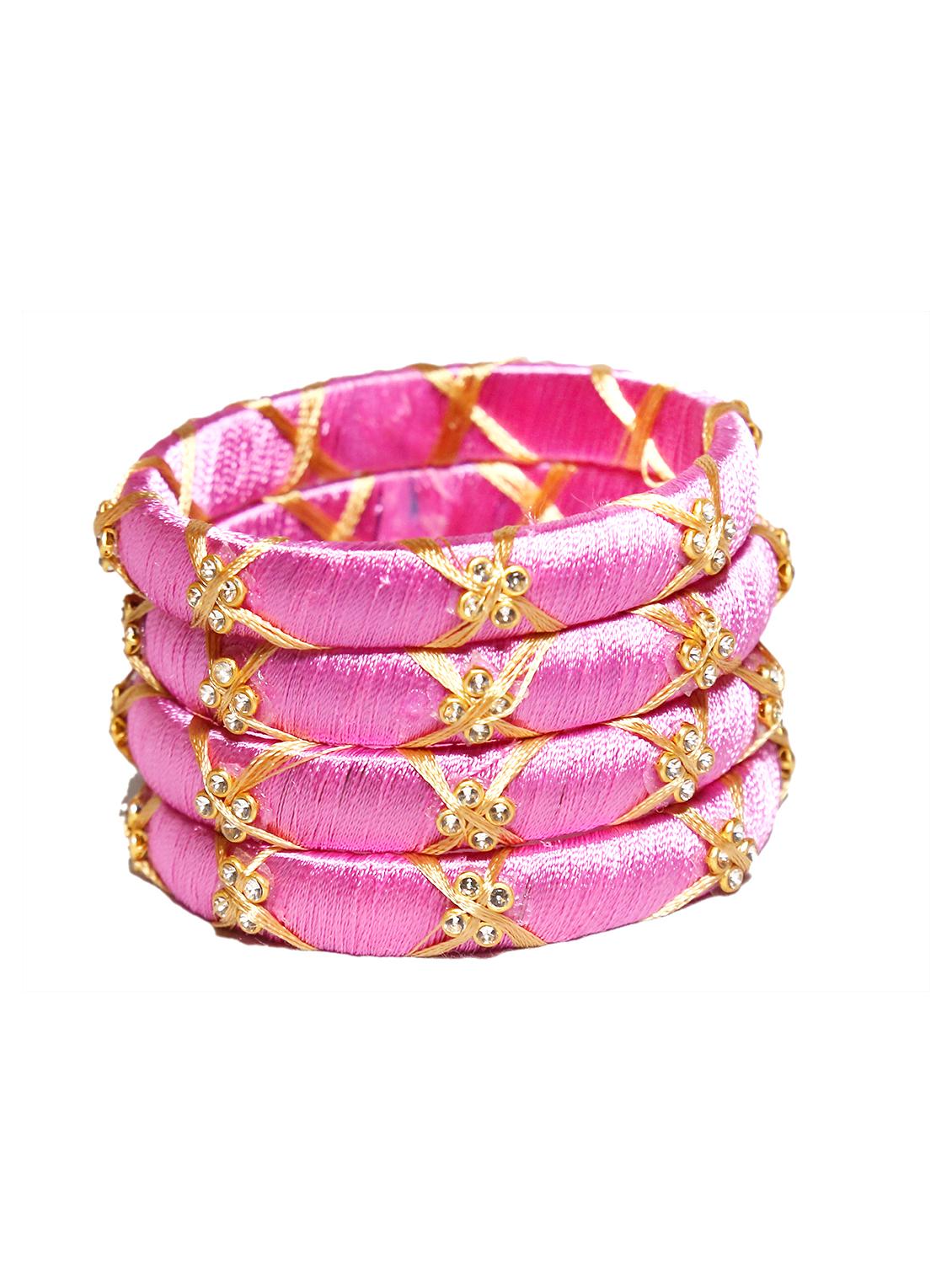 handmade silk thread pink bangles cross set of 4 - 18031777 -  Zoom Image - 0