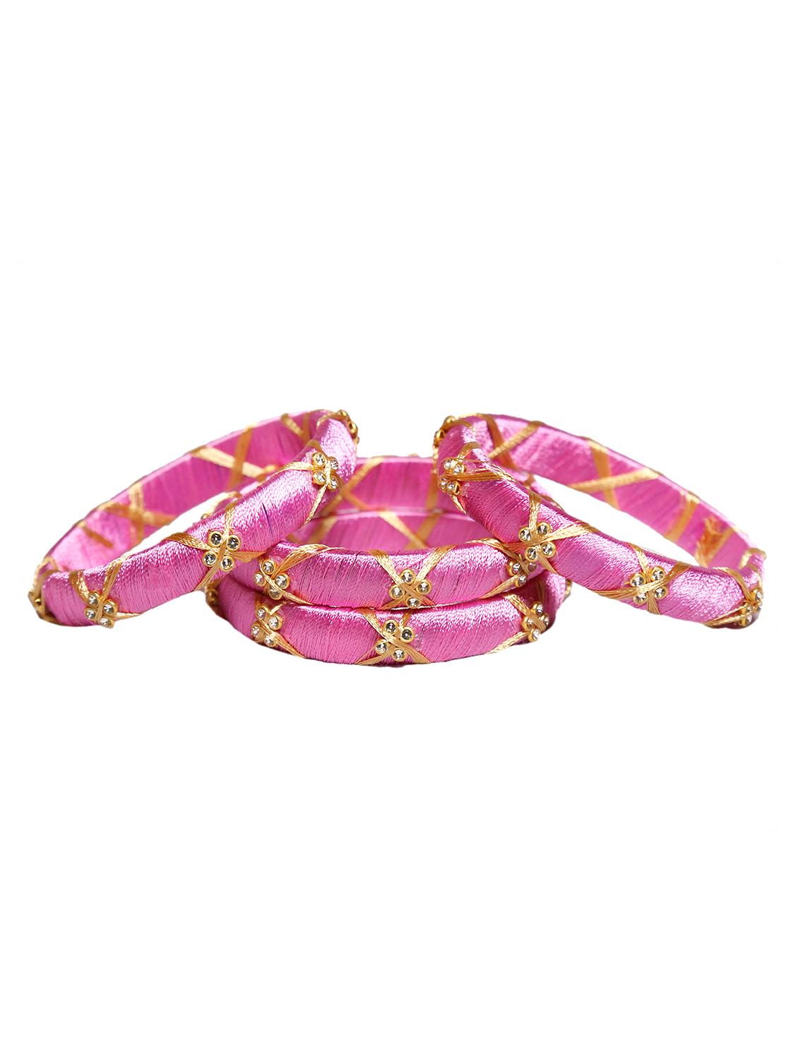 handmade silk thread pink bangles cross set of 4 - 18031777 - Standard Image - 3
