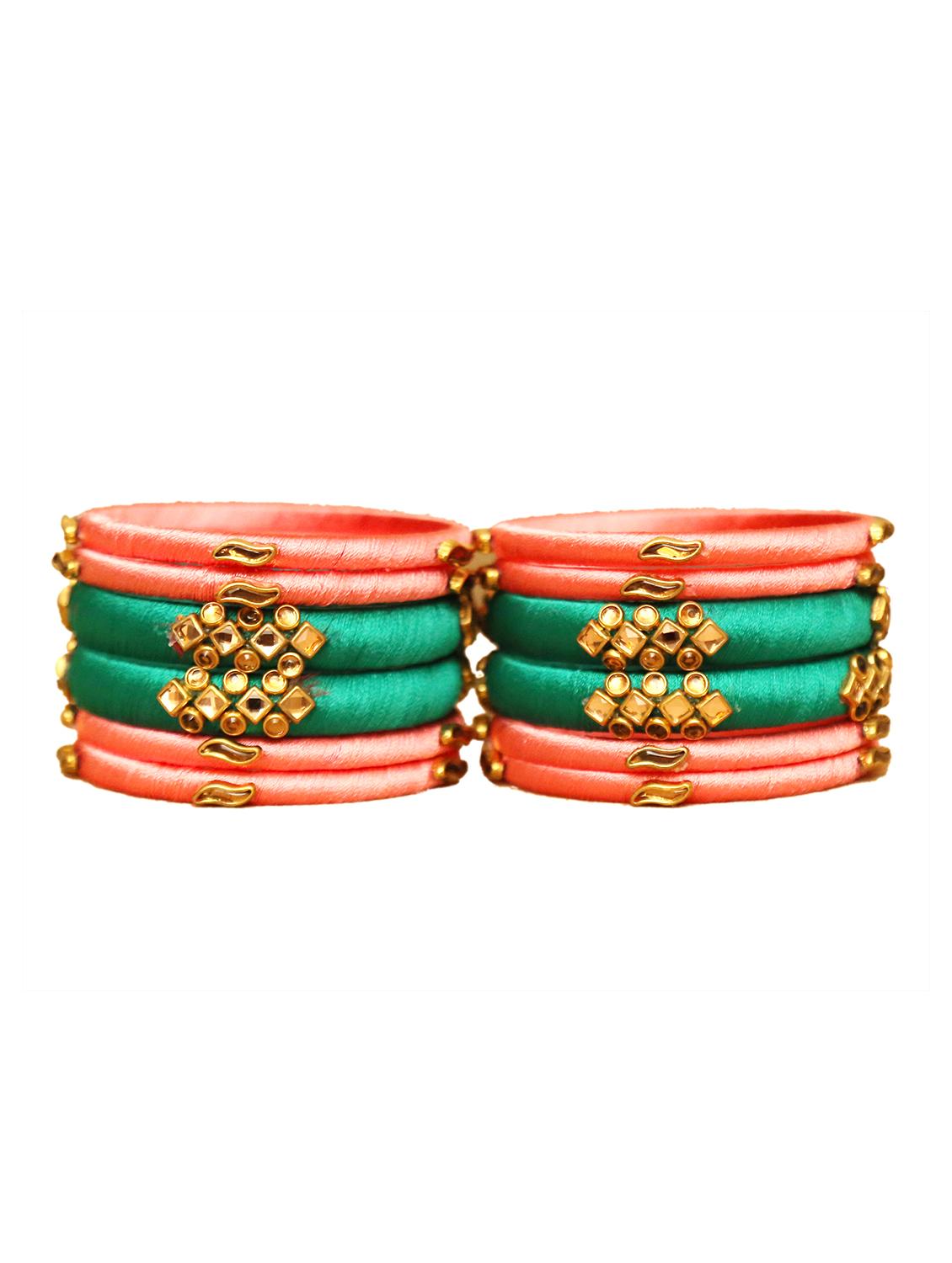 handmade silk thread multi colored bangles set of 12 - 18031788 - Standard Image - 3