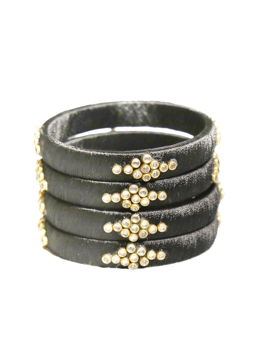 handmade silk thread black set of 4 - 18031800 - Zoom Image - 0