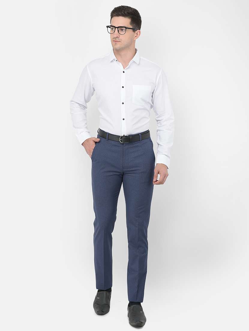 navy blue textured flat front formal trouser - 18032006 -  Standard Image - 3
