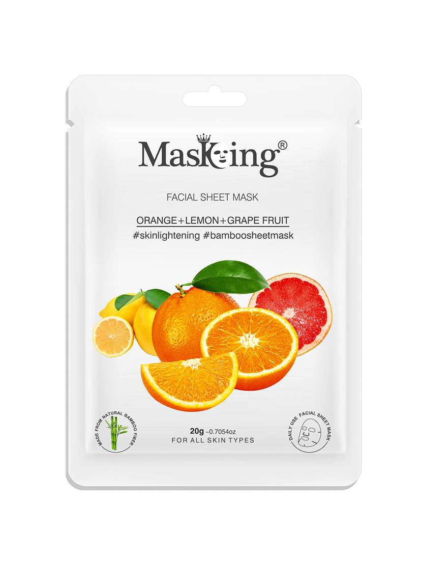 masking bamboo facial sheet mask of orange, lemon & grapefruit for skin lightening ideal for women & men 20ml (pack of 1)