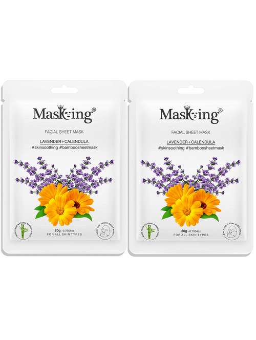 masking bamboo facial sheet mask of lavender & calendula for skin soothing ideal for women & men, 20ml each (pack of 2) - 18032434 - Standard Image - 0