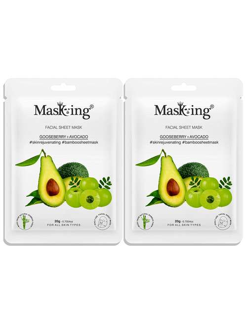 masking bamboo facial sheet mask of gooseberry & avocado for skin rejuvenating ideal for women & men, 20ml each (pack of 2) - 18032438 - Standard Image - 0