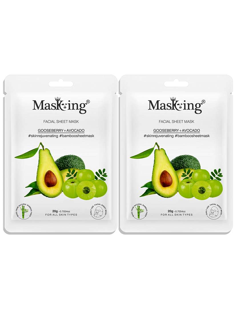 masking bamboo facial sheet mask of gooseberry & avocado for skin rejuvenating ideal for women & men, 20ml each (pack of 2) - 18032438 - Zoom Image - 0