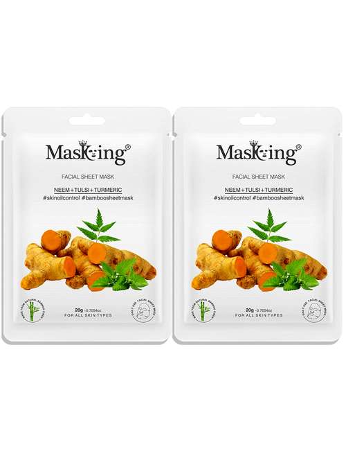 masking bamboo facial sheet mask of neem, tulsi & turmeric for skin oil control ideal for women & men, 20ml each (pack of 2) - 18032441 -  Standard Image - 0