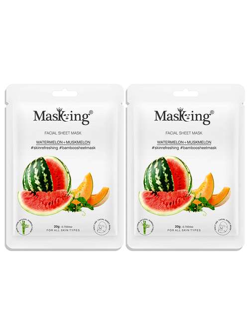 masking bamboo facial sheet mask of watermelon & muskmelon for skin refreshing ideal for women & men, 20ml each (pack of 2) - 18032444 -  Standard Image - 0