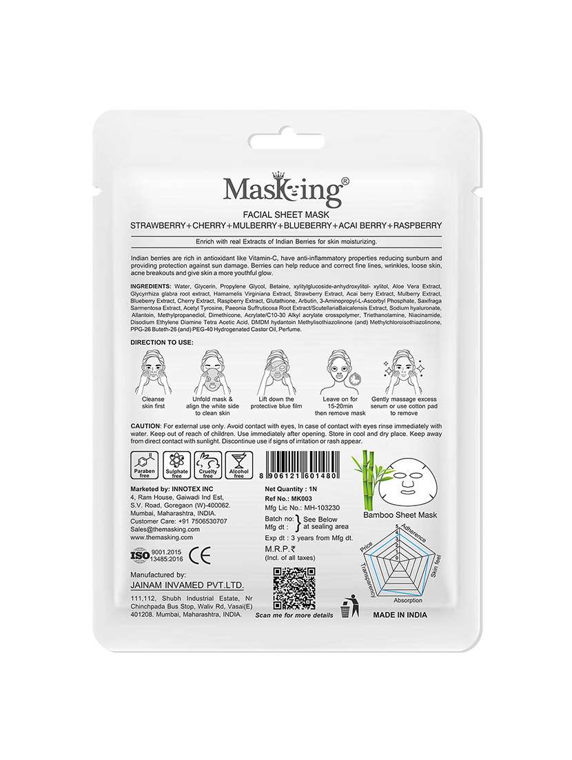 masking bamboo facial sheet mask of watermelon & muskmelon for skin refreshing ideal for women & men, 20ml each (pack of 2) - 18032444 - Standard Image - 3