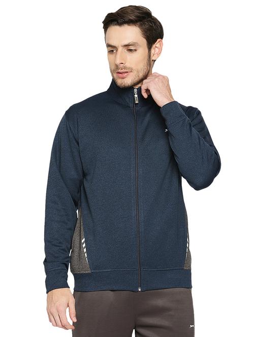 navy blue solid casual jacket - 18032721 -  Standard Image - 0