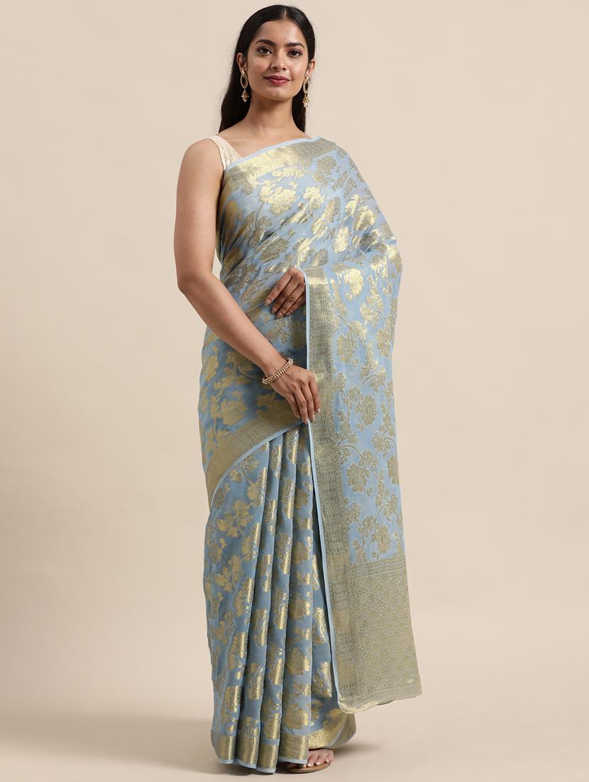zari work woven saree with blouse - 18032974 - Zoom Image - 0