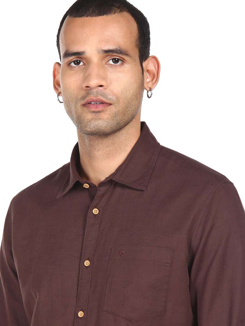 Brown Solid Casual Shirt from shirts 