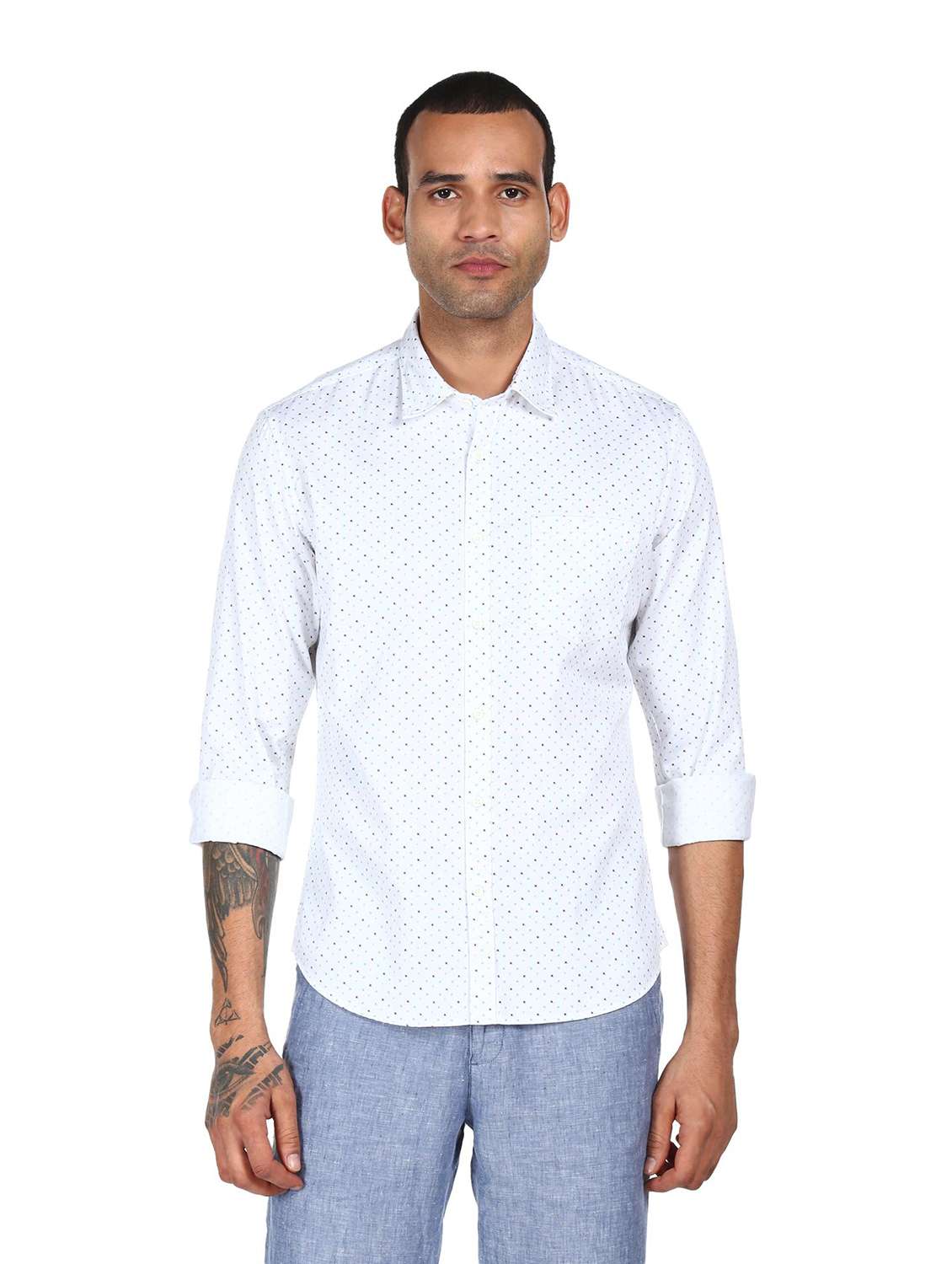 mens micro print casual shirt - 18038466 - Zoom Image - 0