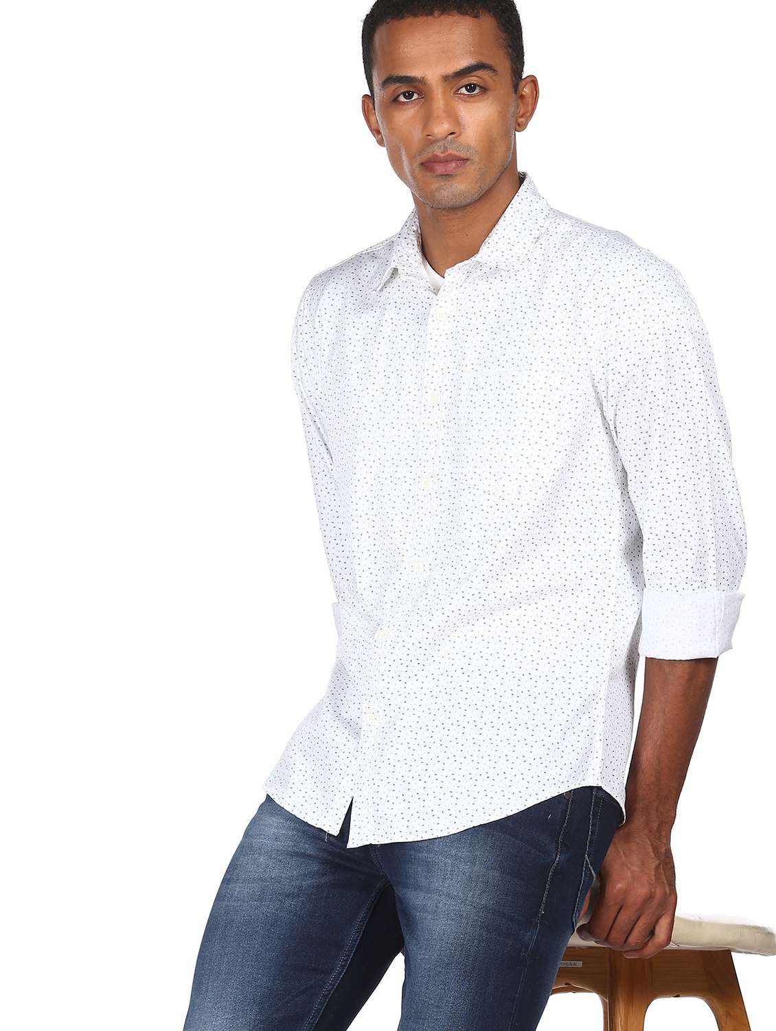mens micro print casual shirt - 18038523 -  Standard Image - 3