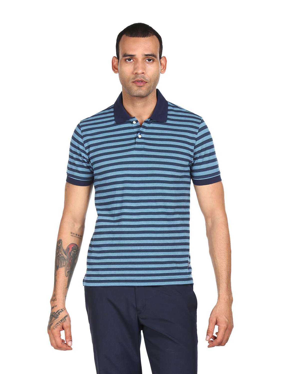 navy-blue striped polo t-shirt - 18038557 - Zoom Image - 0