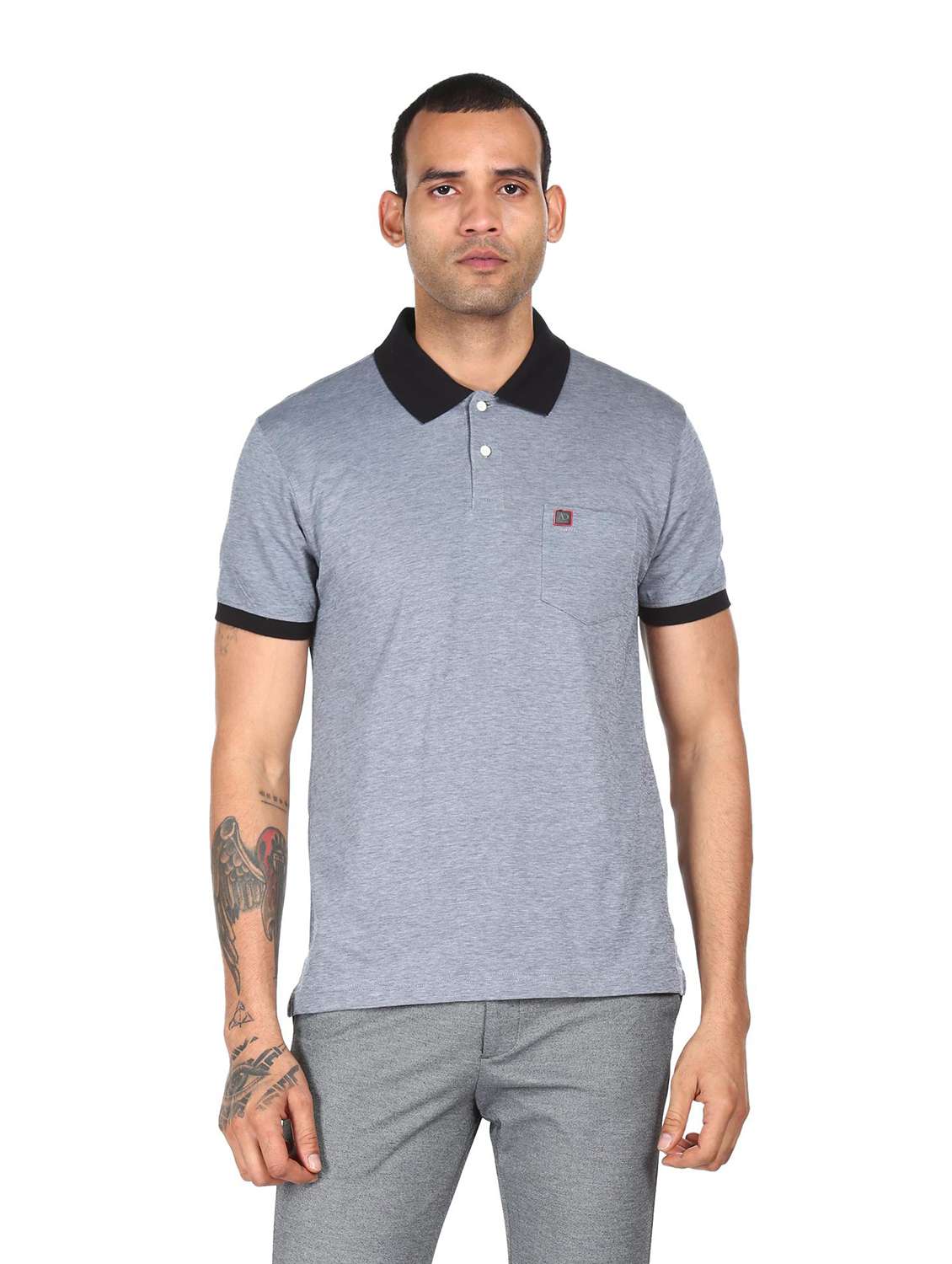 grey self design polo t-shirt