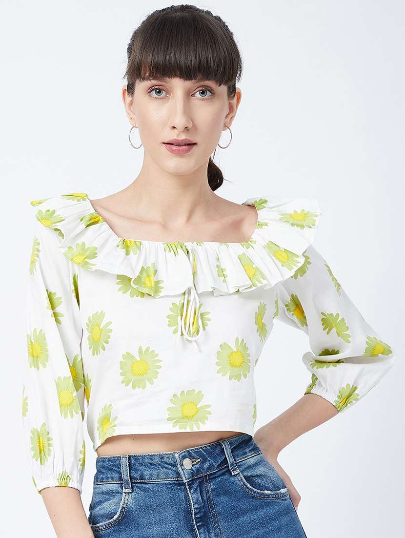 square neck printed crop top