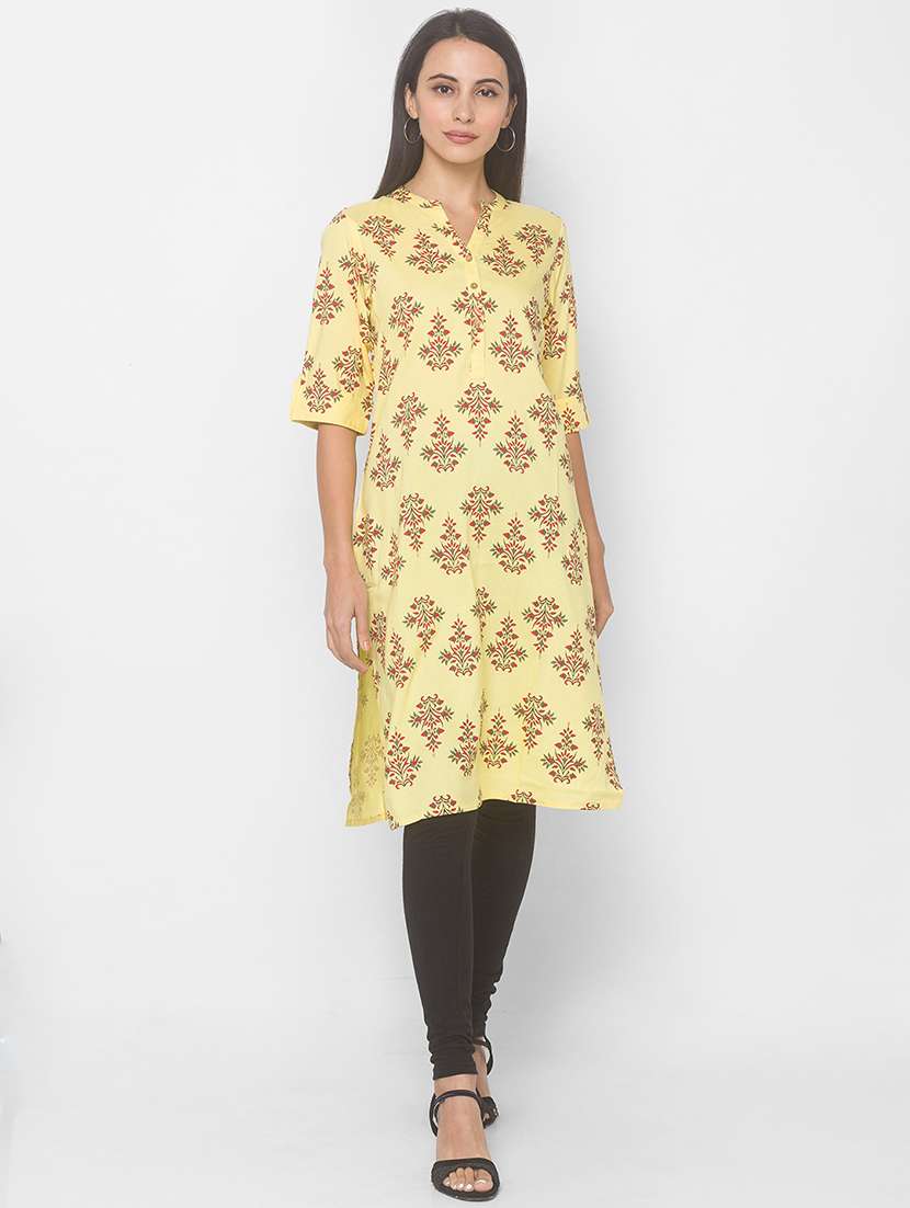 yellow viscose straight kurta - 18039503 - Zoom Image - 0