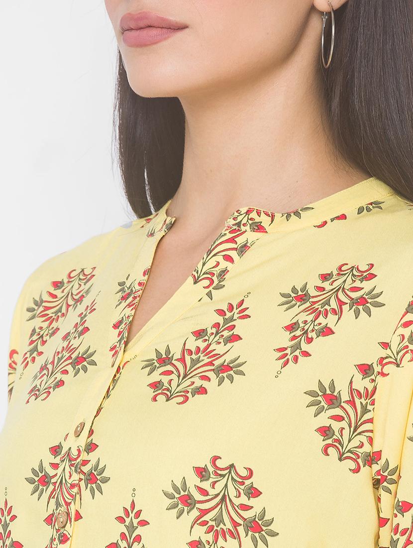 yellow viscose straight kurta - 18039503 - Standard Image - 5